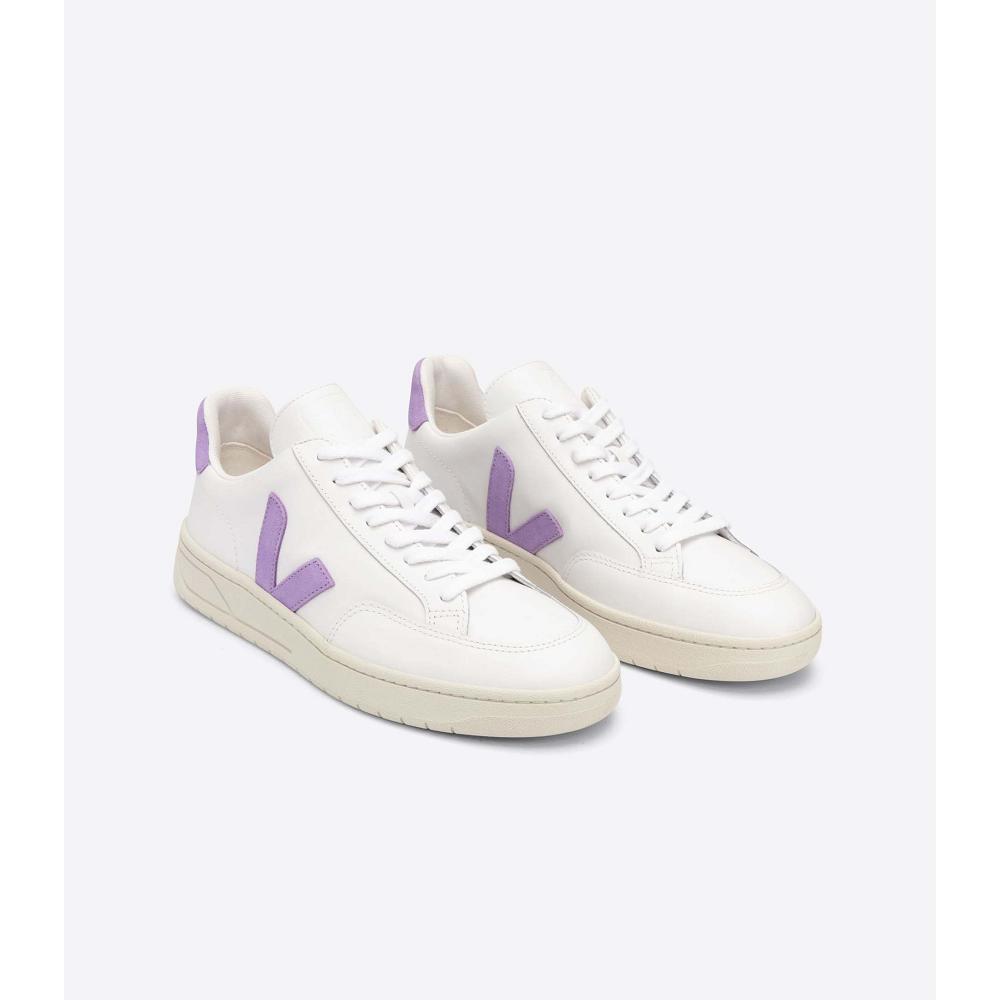 Women's Veja V-12 LEATHER Sneakers White/Purple | SG 677SGL